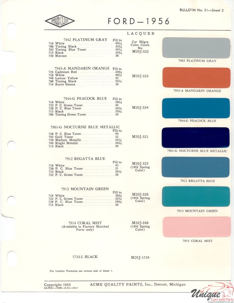1956 Ford Paint Charts Acme 2